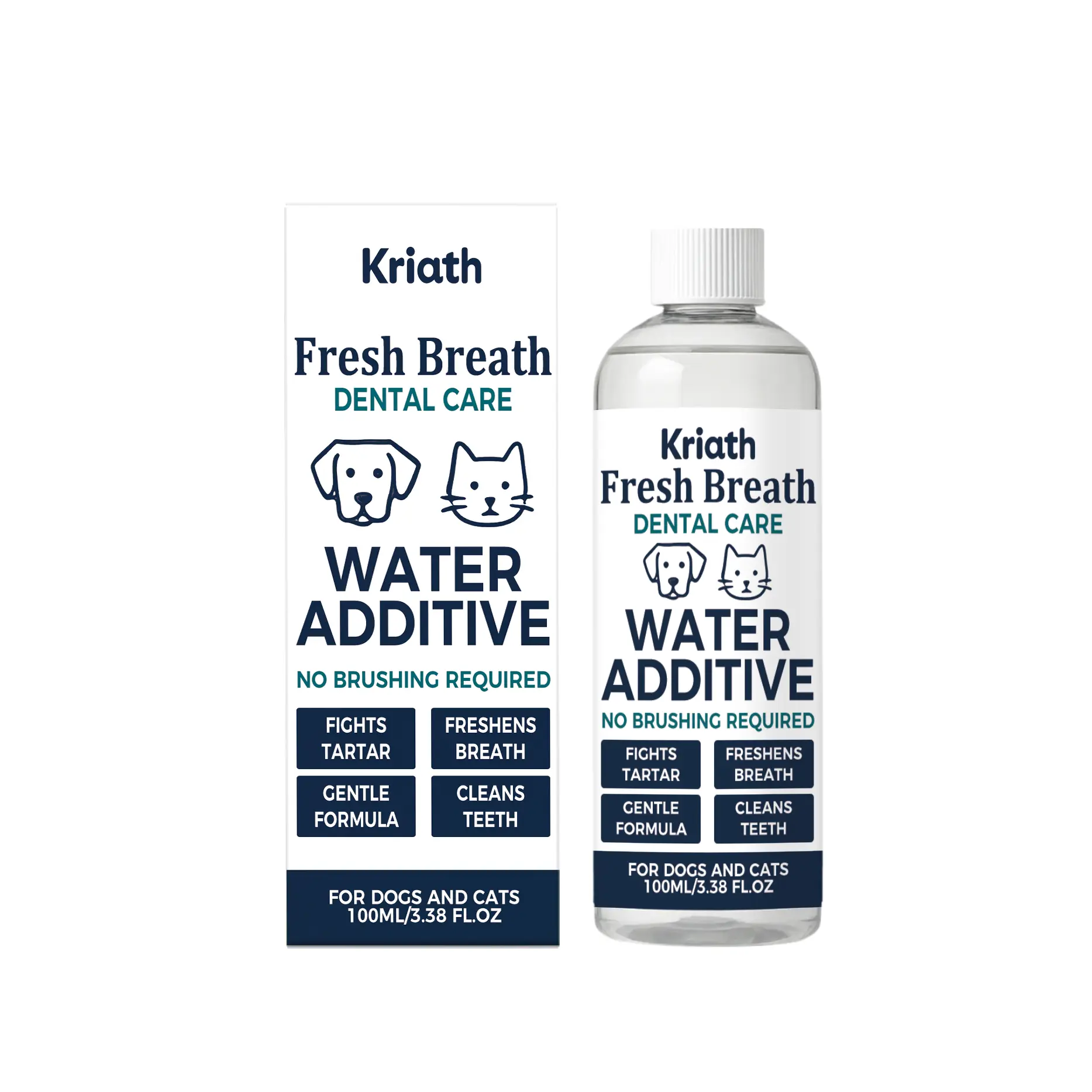Kriath Pet Drinkable Mouthwash - Plant-Based Liquid Oral Care for Cats & Dogs, with Glycerin & Citric Acid, Plaque Control, Gum Protection, Shake Before Use, Freshens Breath