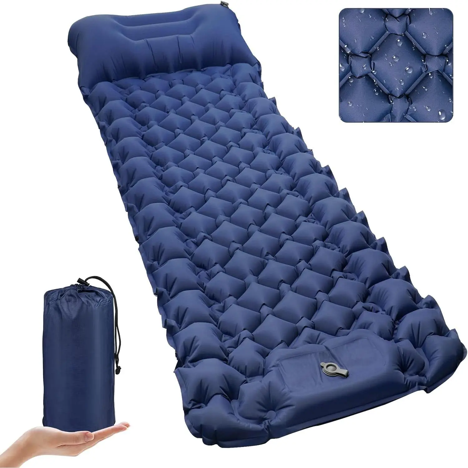 Ultralight Self Inflating Camping Mat with Built-in Foot Pump & Pillow - Durable Waterproof Sleeping Mat for Tent, Backpacking, Hiking - Blue