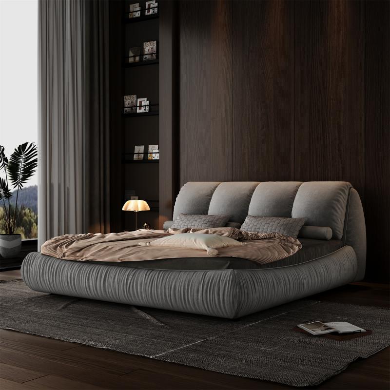King Size Luxury Upholstered Platform Bed with Oversized Padded Backrest and Solid Wood Frame,suitable for Multiple heights of mattresses,Grey(Old Sku:W1885S00007) RR King Size Luxury Upholstered Platform Bed with Oversized Padded Backrest and Solid Wood Frame,suitable for Multiple heights of mattresses,Grey(Old Sku:W1885S00007) RR