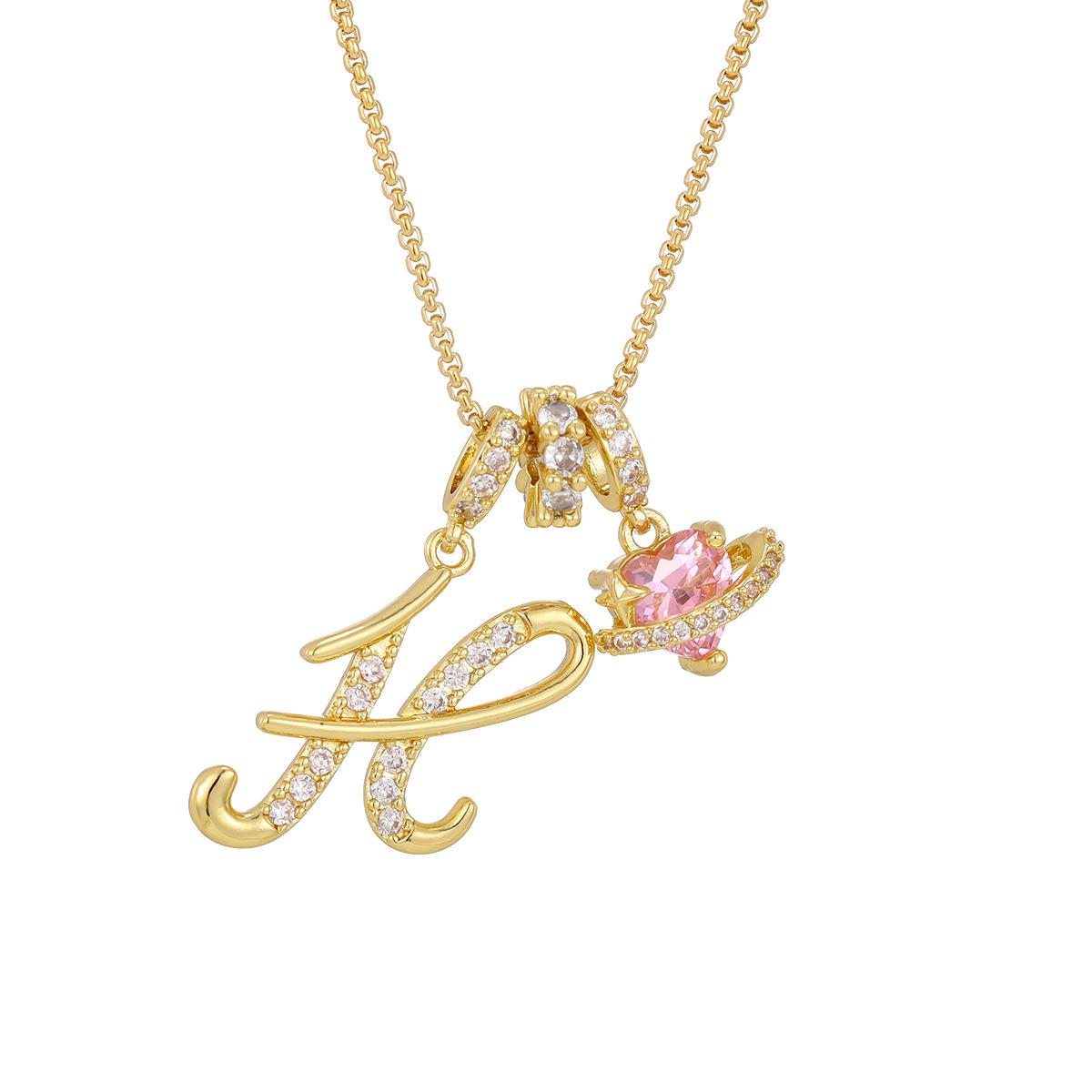 Art Design Letter Necklace Gold 3-Layering Initial A-Z Letter Pendant Necklaces for Women Snake Chain Choker Pink Heart Zircon Adjustable Length Necklace Jewelry For Christmas