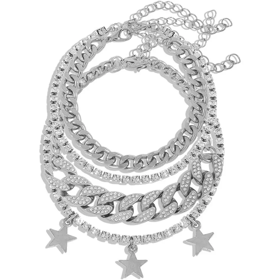 Layered  Charms Anklet for Women  plate  plate Rhinestone Cuban Anklets Adjustable Anklet for Summer Beach