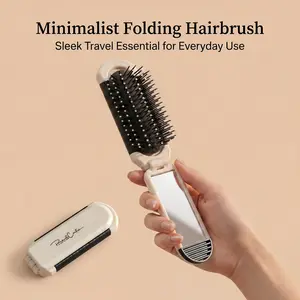 Portable Foldable Hair Styling Brush with Mirror, Anti-Static Cleaning Comb for Curly, Wet, and Dry Hair, Cartoon Design for Women, Hair Styling Tools-YY0