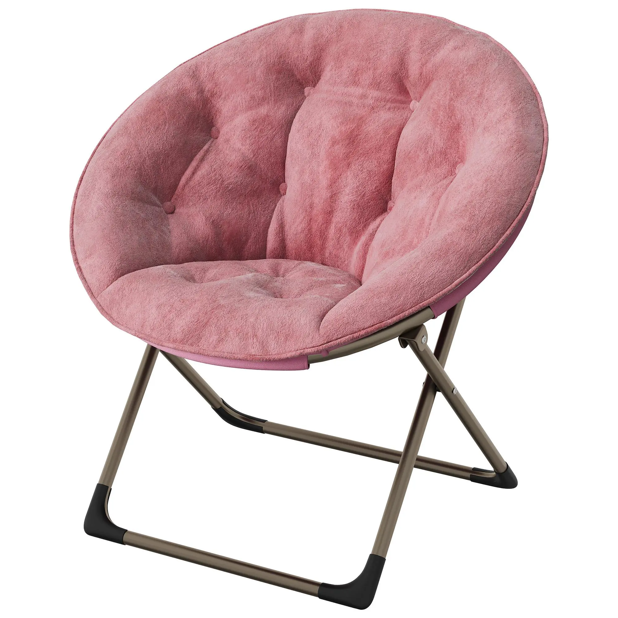 Oversized Faux Fur Saucer Cozy Chair - Furry Accent Furniture with Plush Fabric, Folding Metal Frame, Flower Seat for Adults, for Bedroom & Living Room