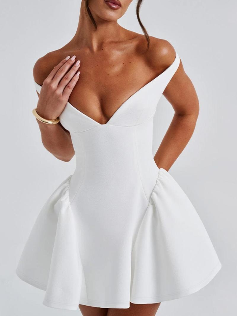 Women's Plain Off The Shoulder Dress, Elegant Classy Flattering Sexy Fashion Zipper Back Short Dress for Party Club Dating Wear, Women Dress for Summer