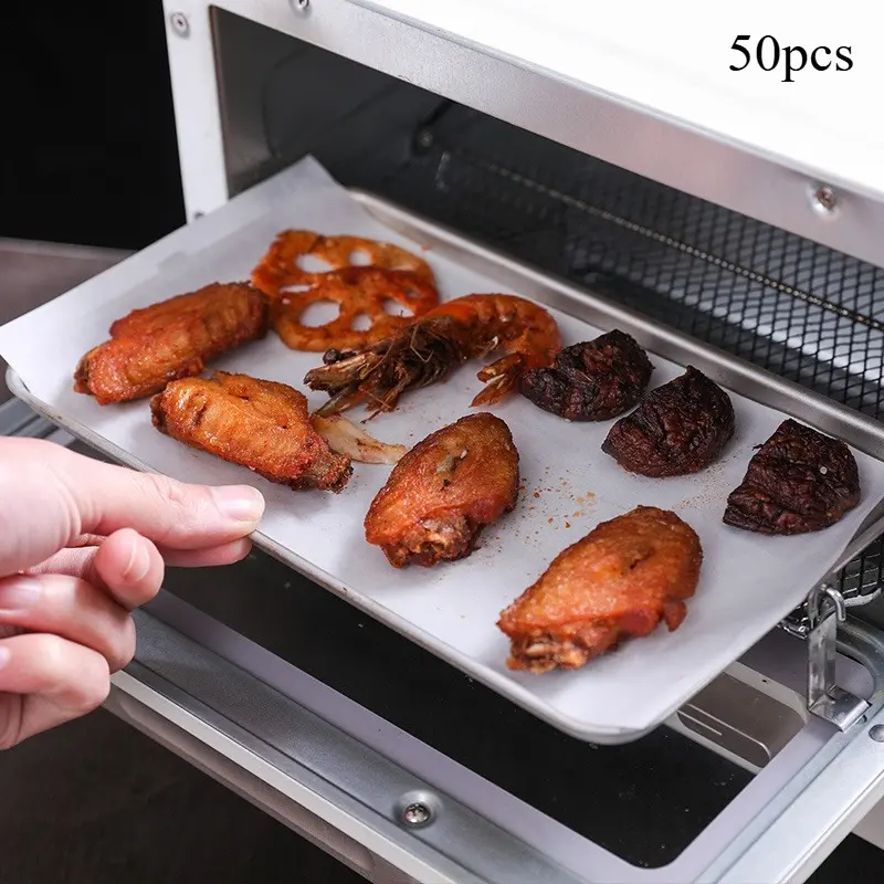 50-Pack Silicone Parchment Paper Sheets for Baking, BBQ, Grilled Fish & Meat, Cake Liners - High-Quality, Non-Stick Cooking Paper for Oven Trays