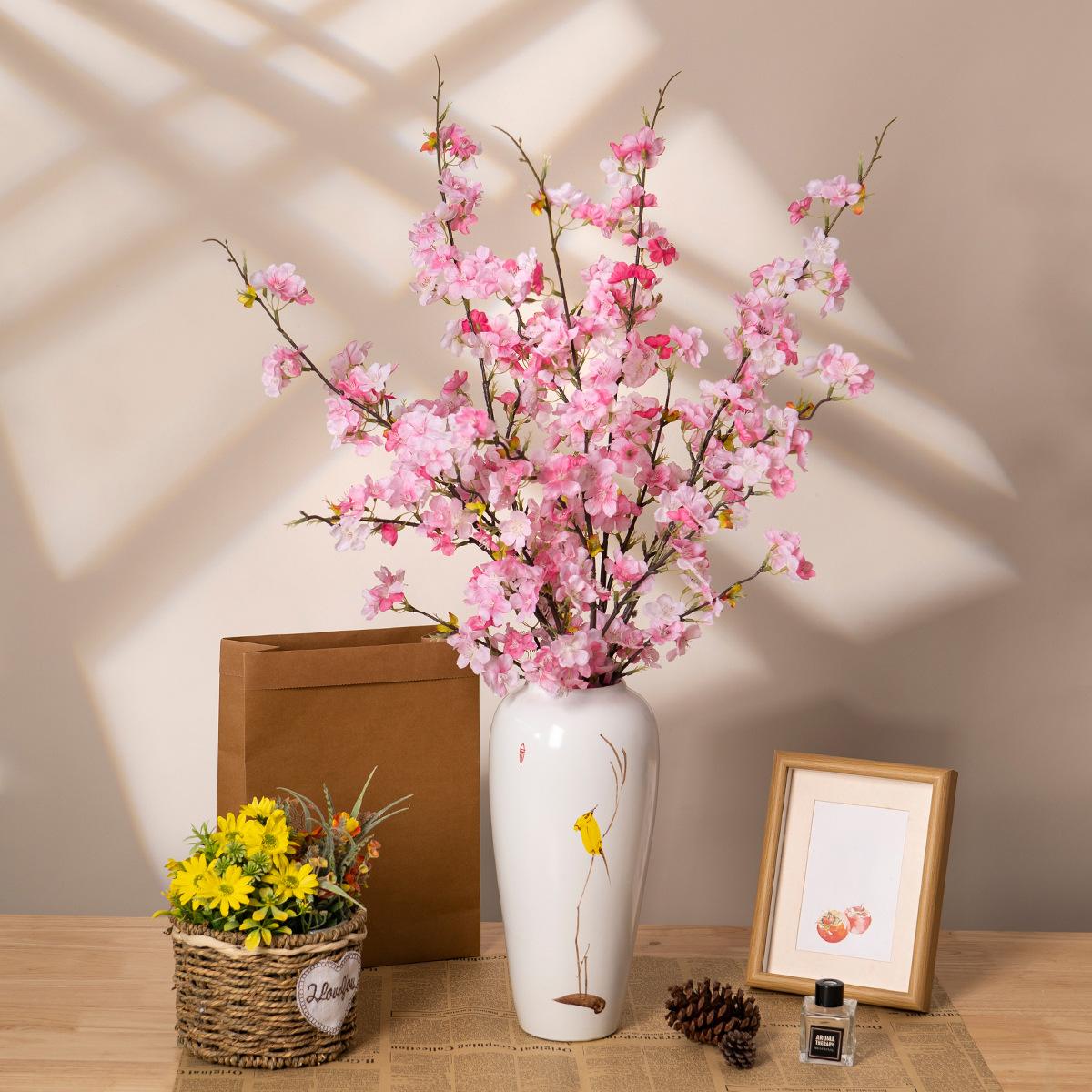 Spring artificial flowers, multi-branched cherry blossom branches, wedding floral arrangements, home decor artificial flowers, hotel decorations, artificial peach blossoms