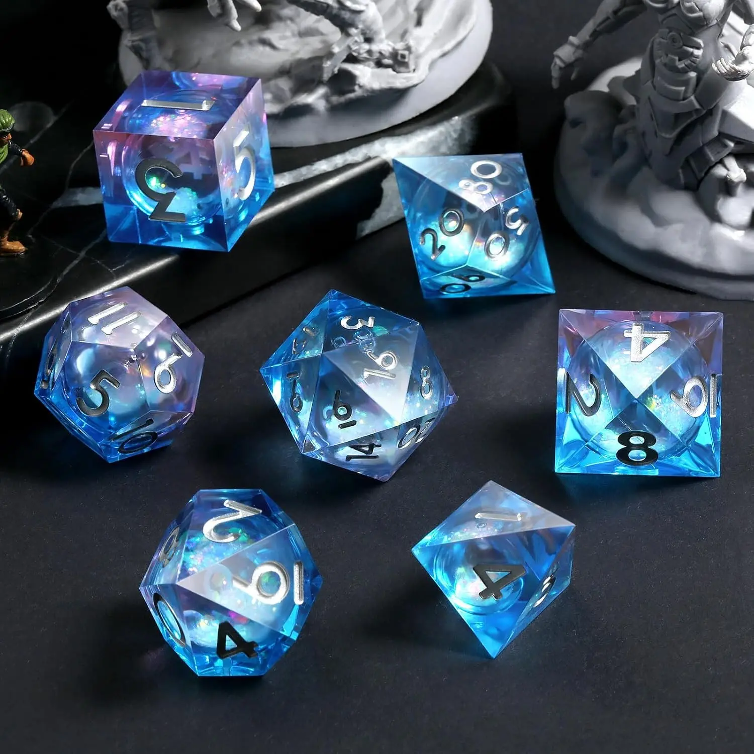7-Piece Rainbow Liquid Core Dice Set, Transparent Resin Rpg Dice, Multi-Face Board Game Dice, Compatible with D&d/coc/mtg