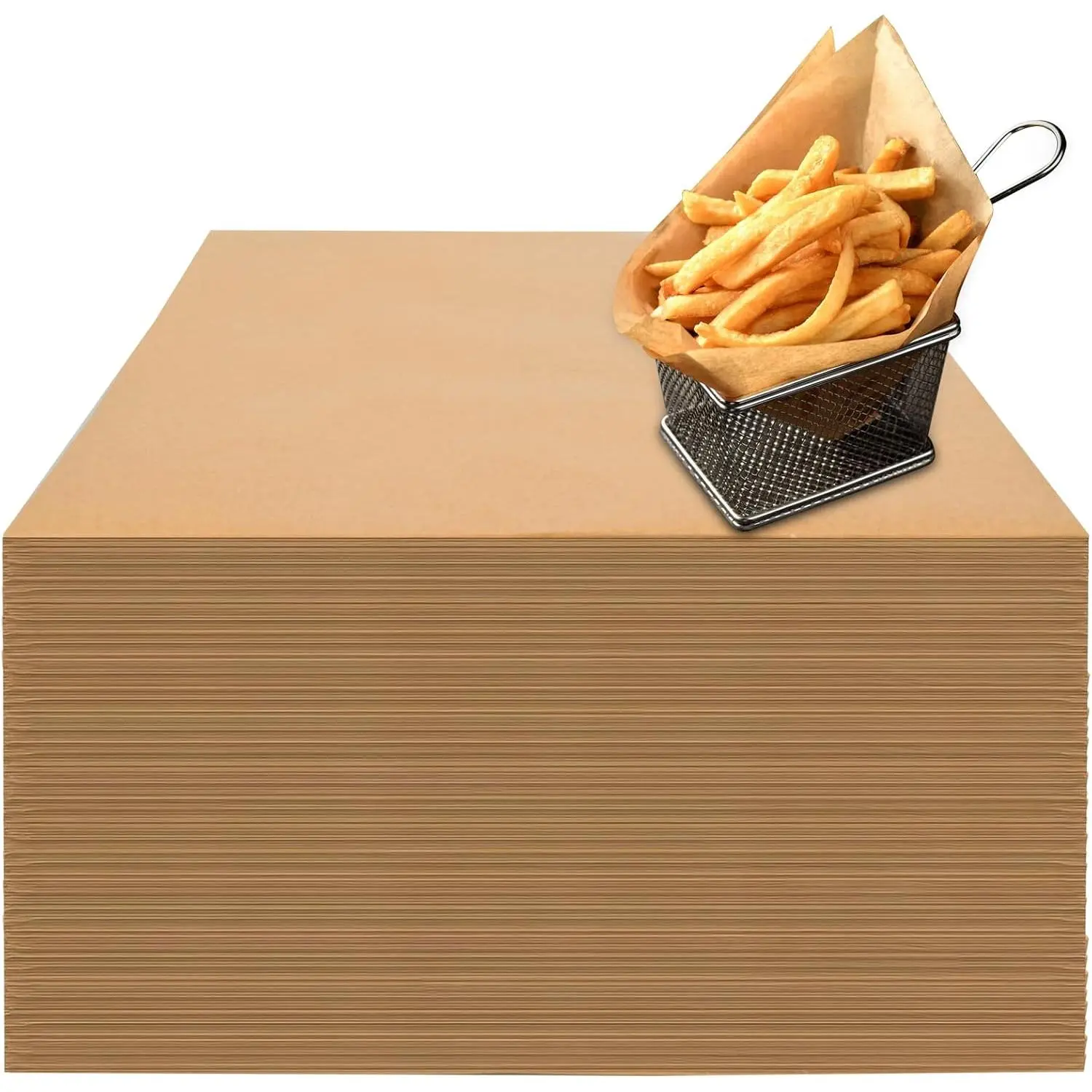 100 Count Pre-Cut Deli Wax Paper Sheets, 12x12" Natural Kraft Parchment Paper Sheets for Food Basket Liners, Greaseproof Deli Squares Sanwich Wrappering Paper for BBQ, Picnic, Festival, Fair