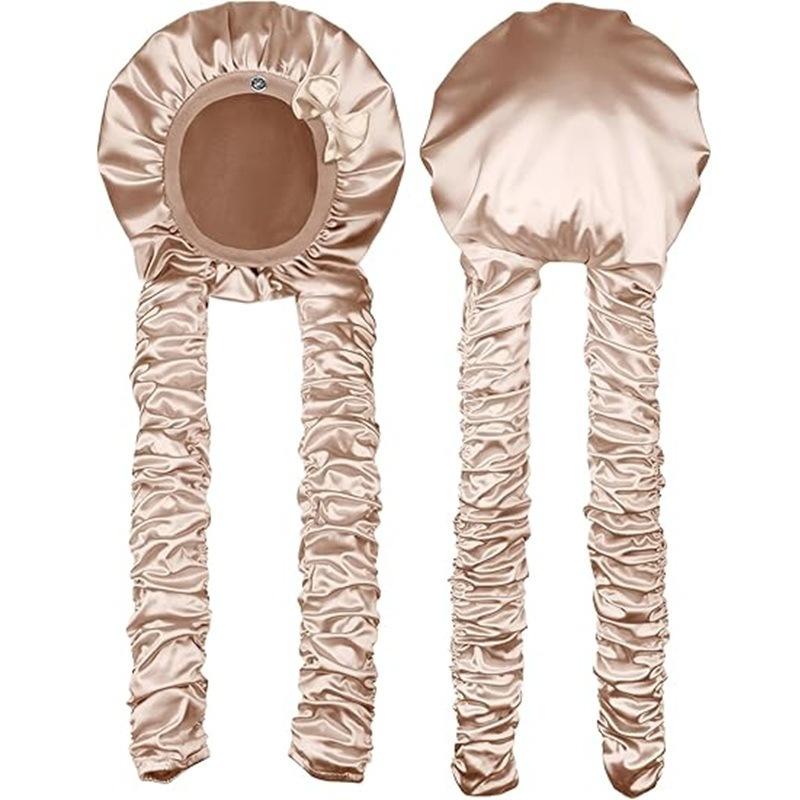 Satin Heatless Curling Sleep Cap, Non-Slip Long Hair Bonnet for Braids, Curly Hair, No Heat Overnight Curls, Hair Protection Sleep Bonnet for Women, Fits Long Hair, Braids, Locs & All Hairstyles