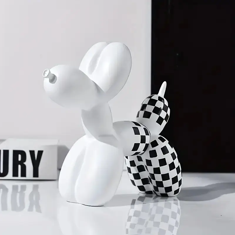 Checkered Medium Balloon Dog Sculpture, Creative Artistic Graffiti Balloon Dog, Minimalist Home Decor for Shelves and Desks