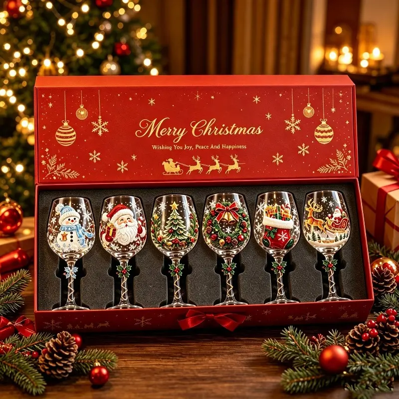 Christmas Glass Art Goblet Luxury Holiday Glassware Unique Winter Snowflake Cup Glass