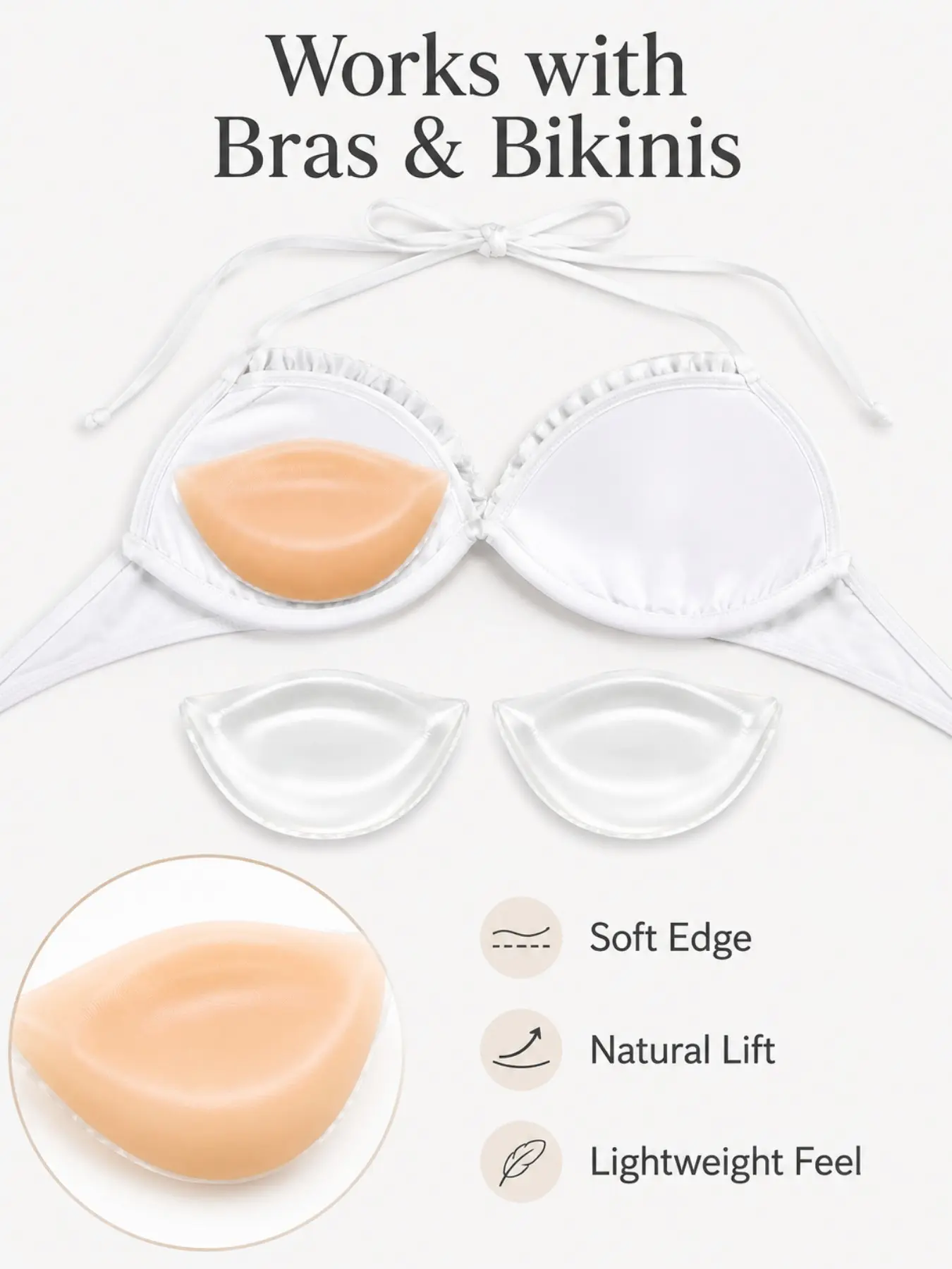Women's Removable Bra Inserts, Soft Silicone Lightweight Breast Pads, Easy Insert Cup Enhancers for Bras and Swimwear, Reusable Push Up Lift Pads, Comfortable Support Shaping Pads for Daily Wear