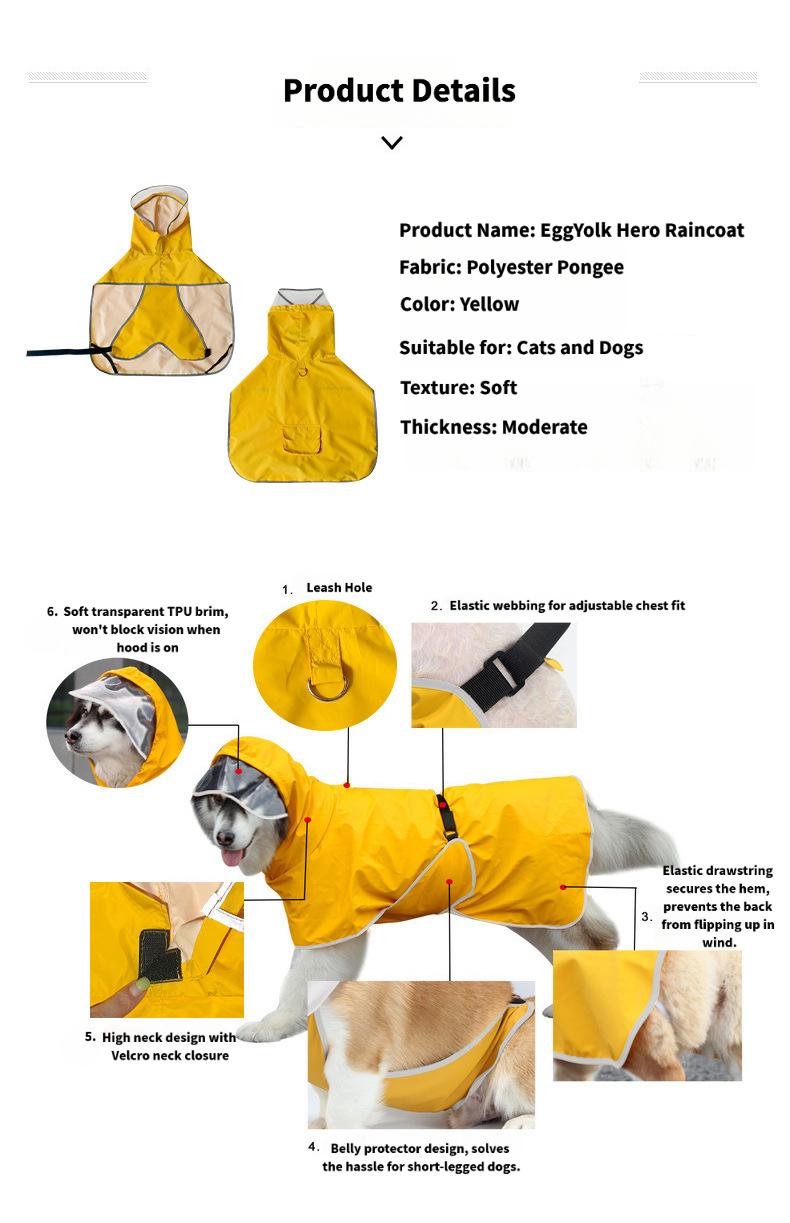 Paws Trendy Dog Raincoat, waterproof and windproof, suitable for small, medium and large dogs. Soft, comfortable and breathable, with a leash attachment hole for leash use.
