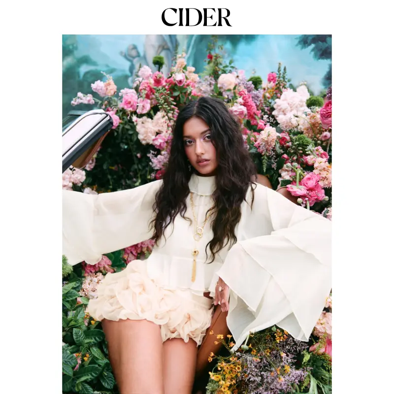 Cider Chiffon High Neck Ruffle Dolman sleeve See-Through Crop Blouse SummerFinds Cider Chiffon High Neck Ruffle Dolman sleeve See-Through Crop Blouse SummerFinds