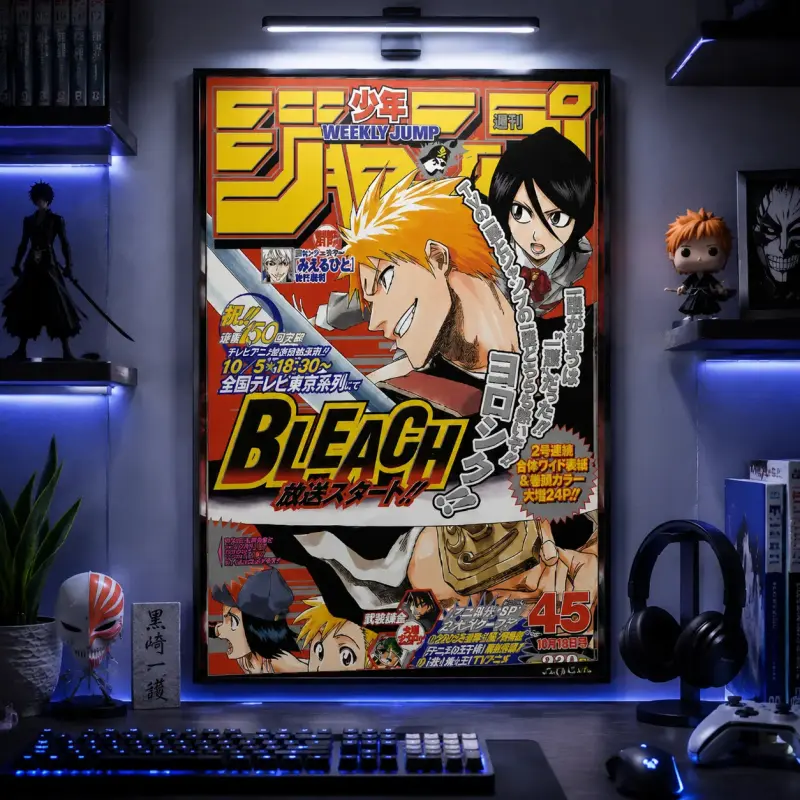 BLEACH Anime Poster Canvas Wall Art Ichigo Kurosaki Rukia Weekly Jump Manga Cover HD Print Japanese Decor Bedroom Living Room Gaming Room Gift Fans Collectors Shinigami Sword Action