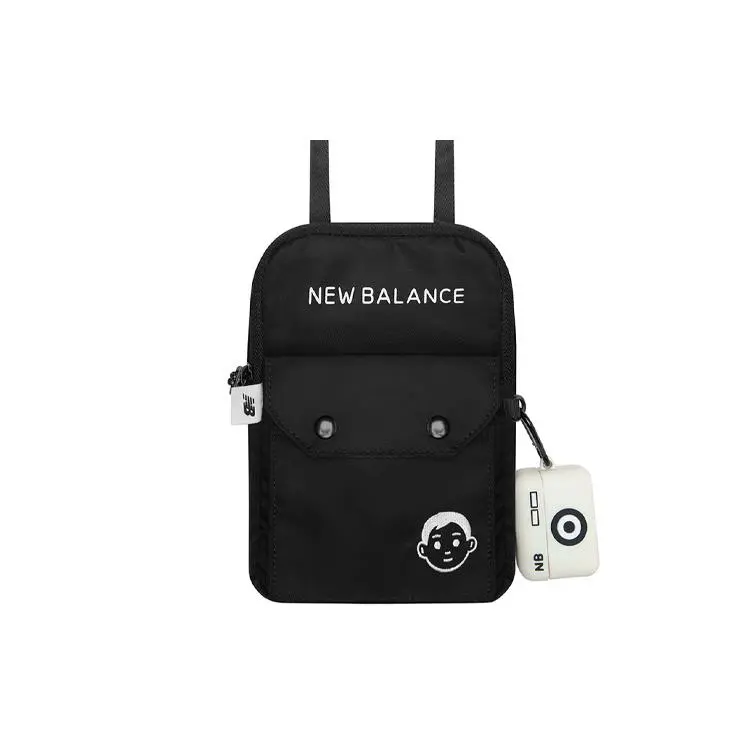 New Balance x Noritake Collaborative Zippered Detachable Fabric Crossbody Bag for Men and Women – Minimalist Letter-Print Design in Black