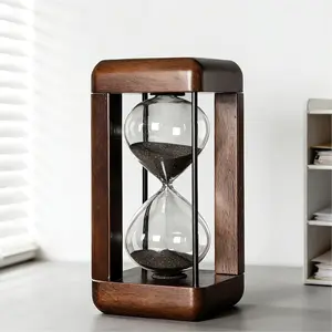 60 Minute Hourglass Timer - Decorative Wood Sand Timer Clock with Metal Frame, Vintage Office Décor for Desk, Kitchen, Games or Classroom (Black Sand)