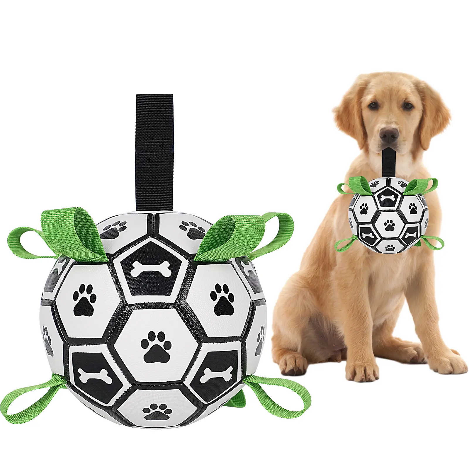 Soccer Ball Dog Toys with Straps for Christmas Gifts, Engaging Toys for Tug of War, Birthday Presents for Puppies, Tug Toys for Dogs, Water Toys for Dogs, And Sturdy Balls for Small And Medium-Sized Dogs (Includes a Charging Cylinder)