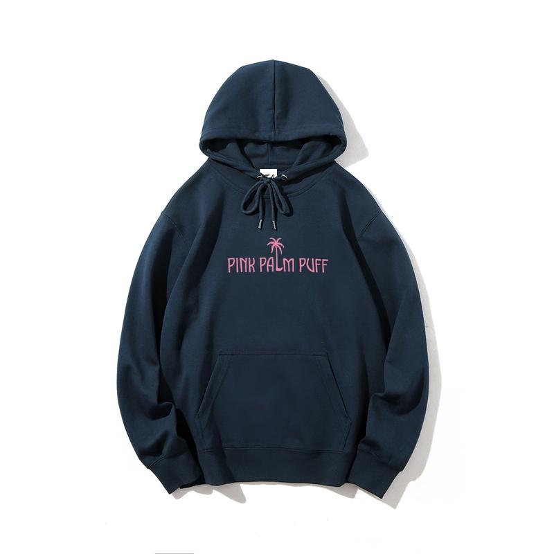 "Pink Palm Puff" Graphic Printed Cotton Hoodie | Casual Top