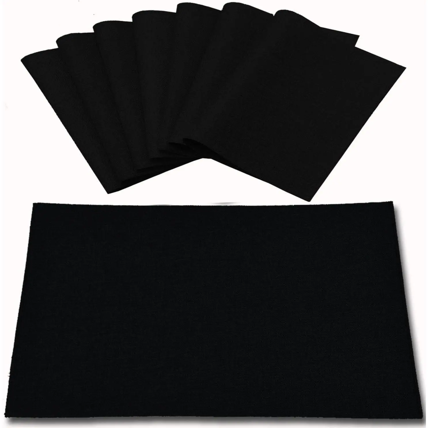 Cloth Placemats Set of 8, Linen Type Fabric Placemats Machine Washable Heat Resistant Wrinkle Free Thick Polyester Kitchen Place Mats for Dining Table (Black)