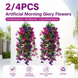 2/4 Pcs Hanging Artificial Morning Glory Vine, UV Resistant Realistic Greenery, Outdoor Home Office Garden Decor, Holiday Decoration