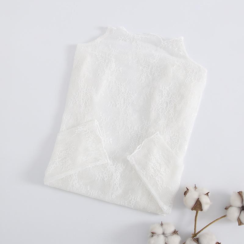 Lace Undershirt for Women 2025 New Style Semi High Neck Shirt Mesh Long Sleeved Sexy Top