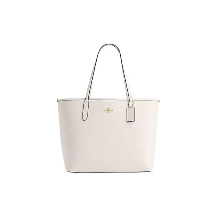 Coach City 33 Logo Snap-Clasp Leather Tote Bag for Women, Oversized Shoulder Shopping Bag, White