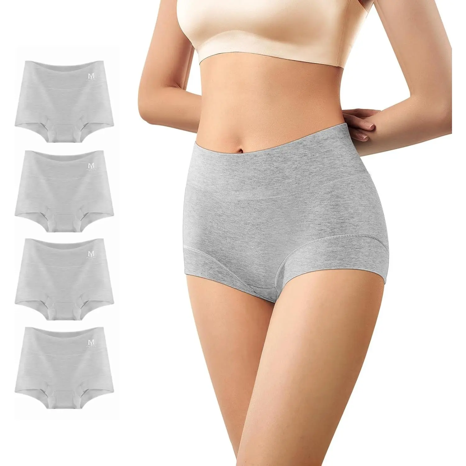 Cotton Underwear for Women High Waisted Full Coverage Panties 4 Pack
