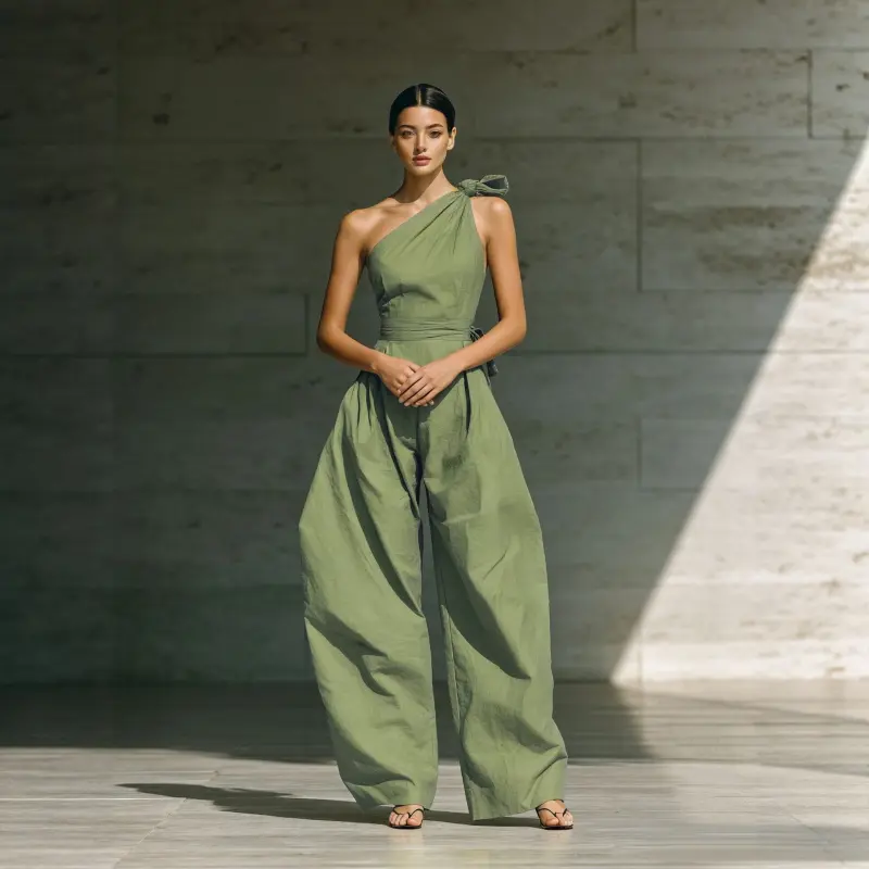 Women's French Style Overalls, Solid Off-Shoulder Jumpsuit with Wide Leg Design for Formal Events and Parties, Elegant, Loose Overalls Jumpsuits