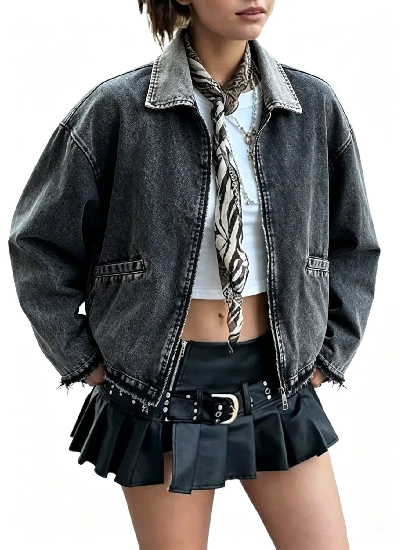 Women's Fall Winter 100% Cotton Zipper Jacket, Vintage Washed Design, Fashionable Coat, Comfortable Fit, Casual Daily Wear