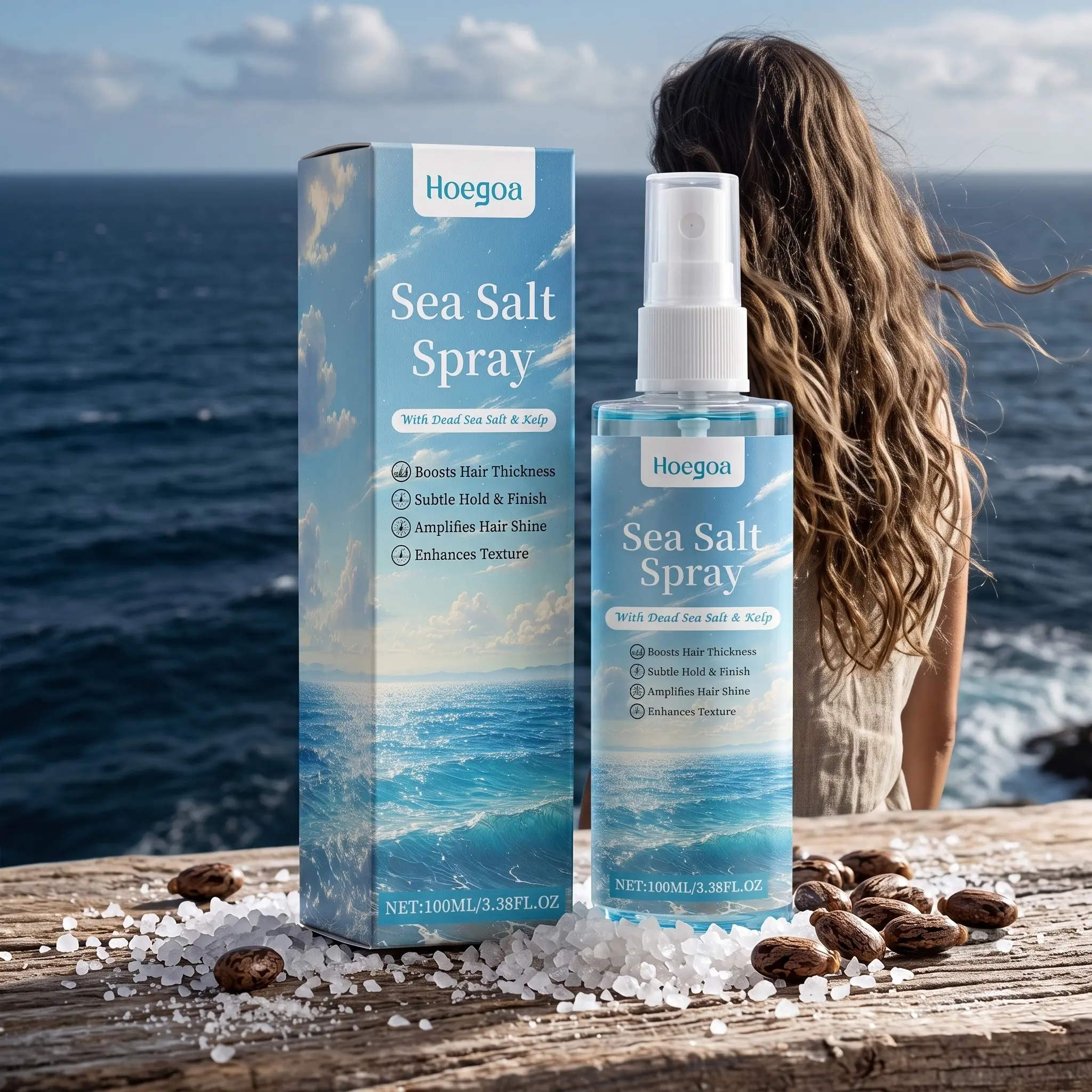 Sea Salt Curl Setting Spray, Non-Toxic Ocean, Natural Ingredients, Hair Moisturizing Freshness, Curl Styling Care, Long-Lasting Hold