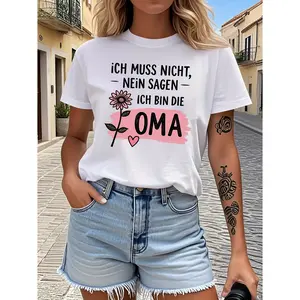 German "Ich bin die Oma" Grandma Cotton T-Shirt, Cute Floral Graphic Tee, Casual Comfort Fashion Outfit, Perfect Mother's Day Gift, Best Present for Oma, Grandmother, Birthday Gift