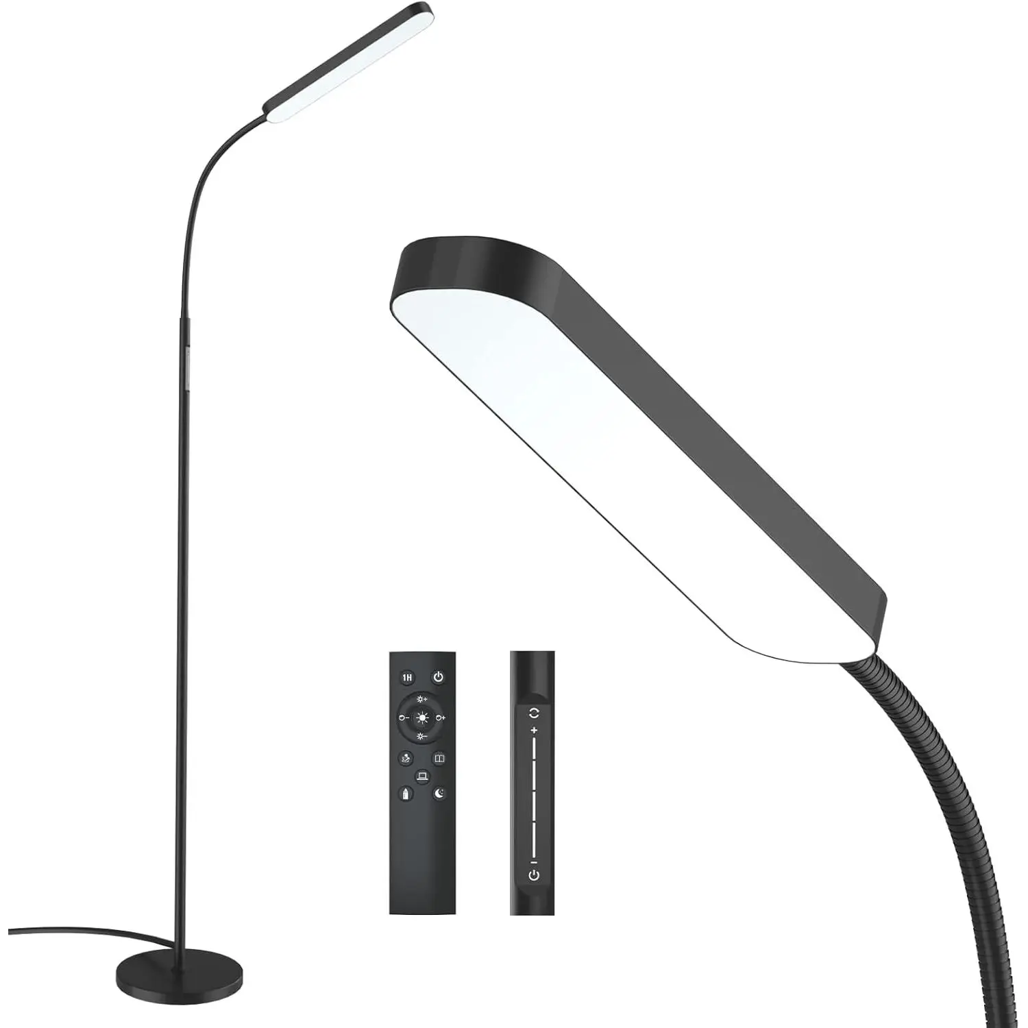 Floor lamp, 15W/1000 lumens bright LED floor lamp, steplessly adjustable color temperature 3000K-6000K, with dimmer, remote control and touch control, adjustable floor lamp for living room