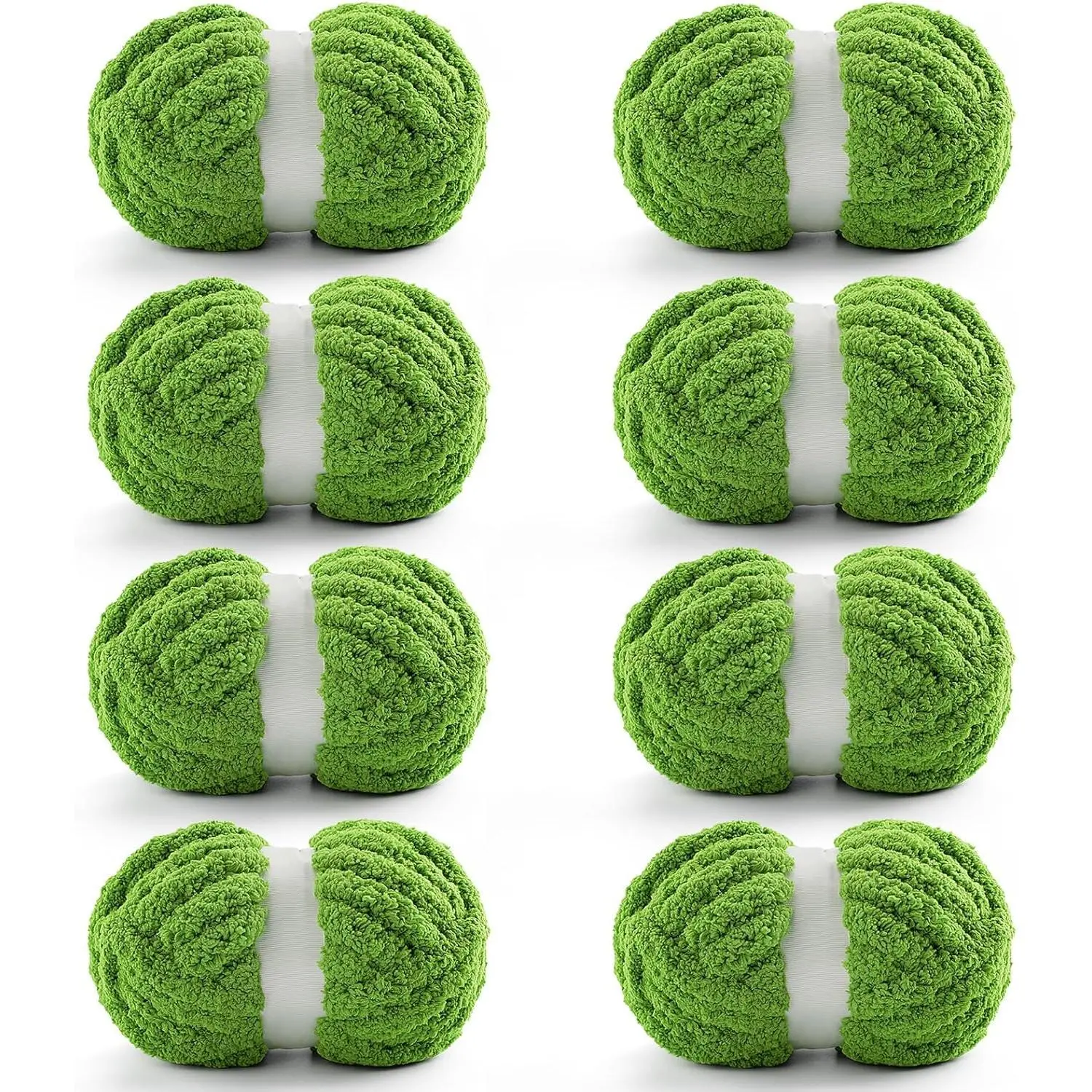 8-Pack Chenille Yarn Assortment for Crocheting & Knitting - Chunky Knit Blanket Yarn with Soft Texture, 28 Yds 7.7 Oz per Skein, Avocado Green, Crochet Yarn Assortment