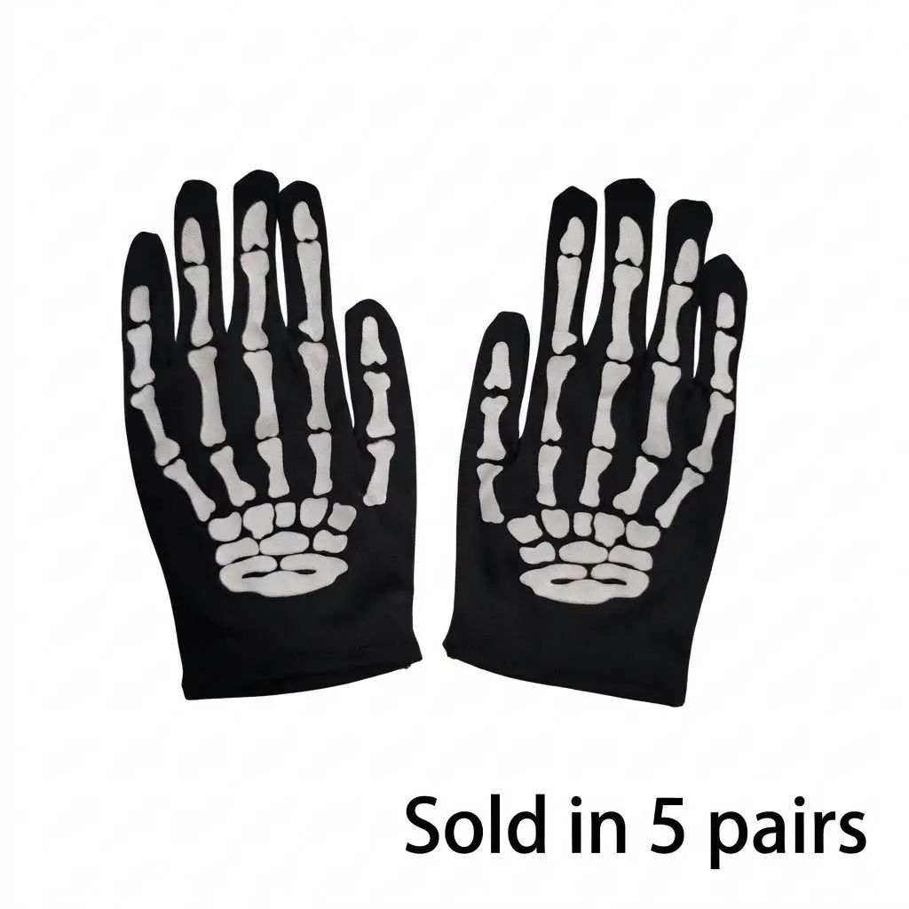 5 Pairs Halloween Gloves, Skeleton Skull Party Performance Costume Props, Horror Ghost Skeleton Gloves, Perfect for Dance Parties
