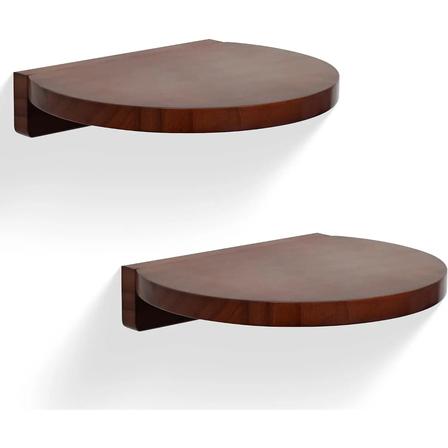 Round Small Floating Shelves,Mini Wall Shelf for Speaker Plants Storage Display Set of 2,Solid Wood Ledges Elegant for Living Rooms Bedroom Bathroom Offices Home Decor,8-inch Diameter,Walnut