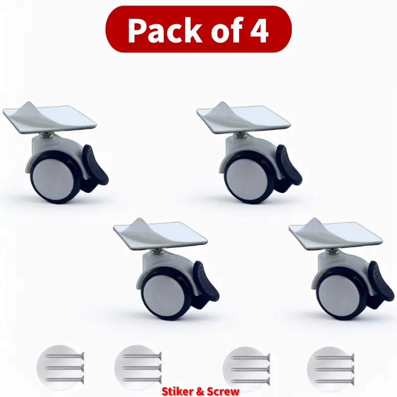 4Pcs Mini Self Adhesive Furniture Caster Wheels | 360 Degree Rotation Swivel Casters with Brake for Storage Box Cabinet