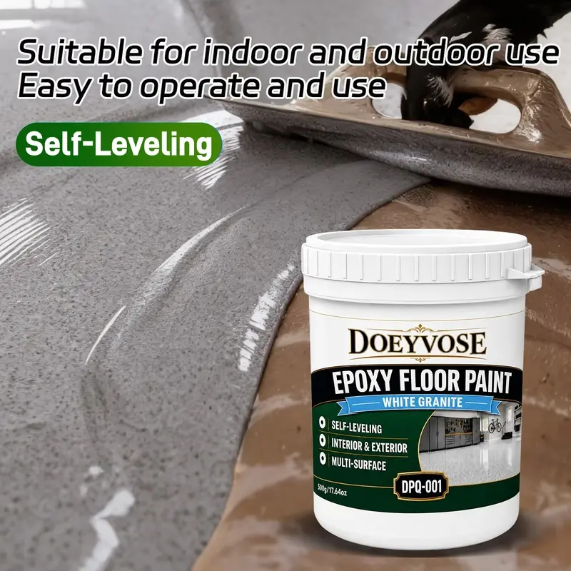 [DOEYVOSE] Gray White Granite Self-Leveling Epoxy Floor Coating, Decorative Stone Pattern Marble Effect, Daily Customer Traffic Resistant, for Shop Floor, Showroom, Cafe, Restaurant Dining Area, Indoor Commercial