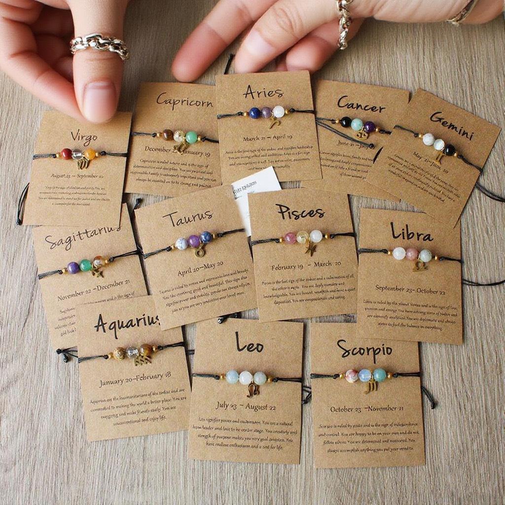 New 12 Zodiac Handmade Braided Rope Bracelet for Women| Citrine Crystal Natural Stone Beaded Cord Bangle| Astrology Jewelry with Gift Card