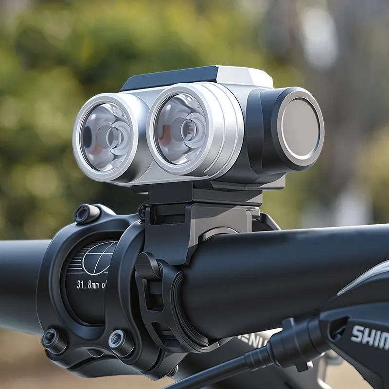 Dual-head bicycle front light with power display, rechargeable, for nighttime outdoor mountain biking, super bright dual lights