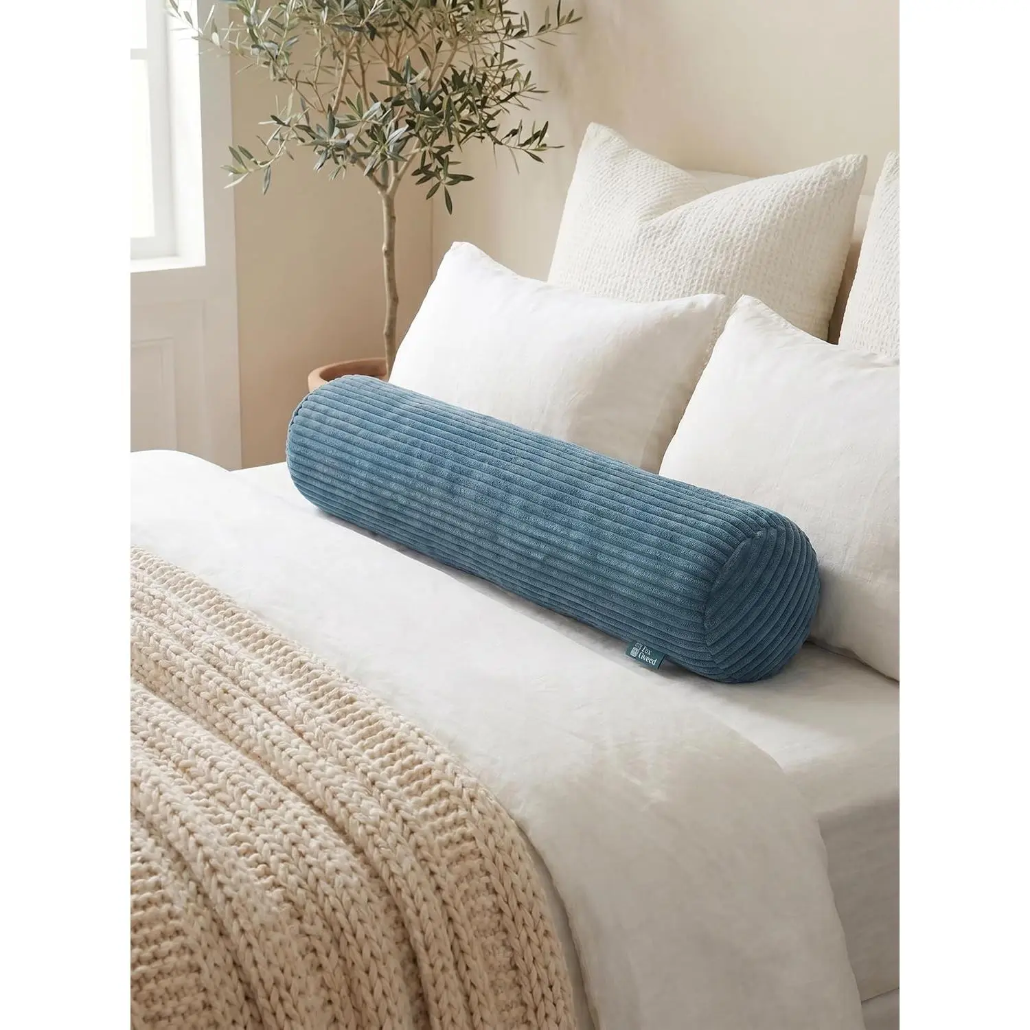 Long Cylinder Pillow - 8x35.4 Inch Corduroy  Pillow, Shredded Sponge Filled for , , ,  & Arm Support, Boho Decorative Throw Pillow  Roll for Couch, Sofa, Bed (Blue)