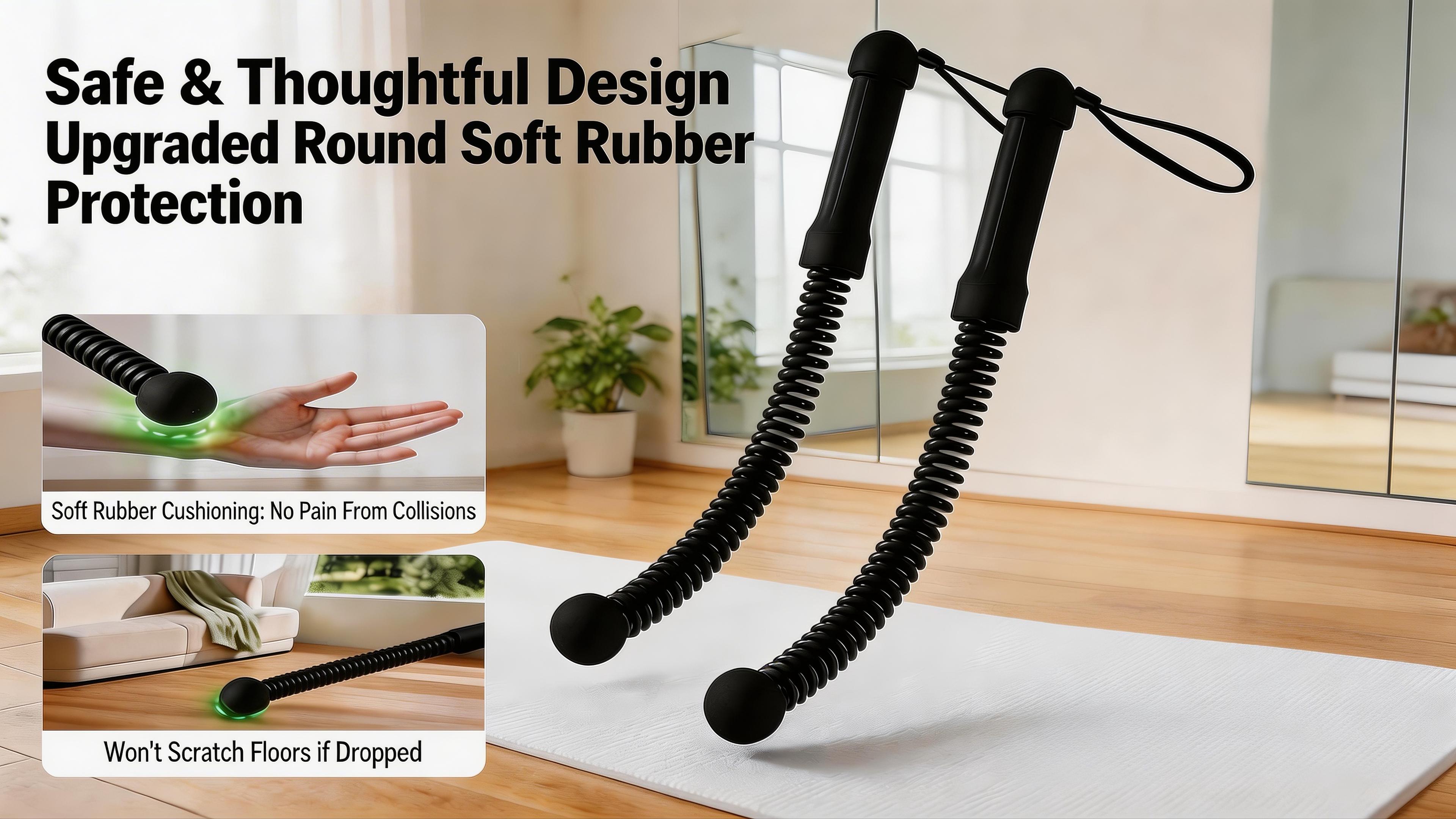 [Fahuac] Portable Cordless Battle Rope, Silent Spring HIIT Training Equipment for Home Fitness, Space Saving with Anti-Slip Grips, Lightweight with Carry Lanyard, Quiet Workout for Small Spaces