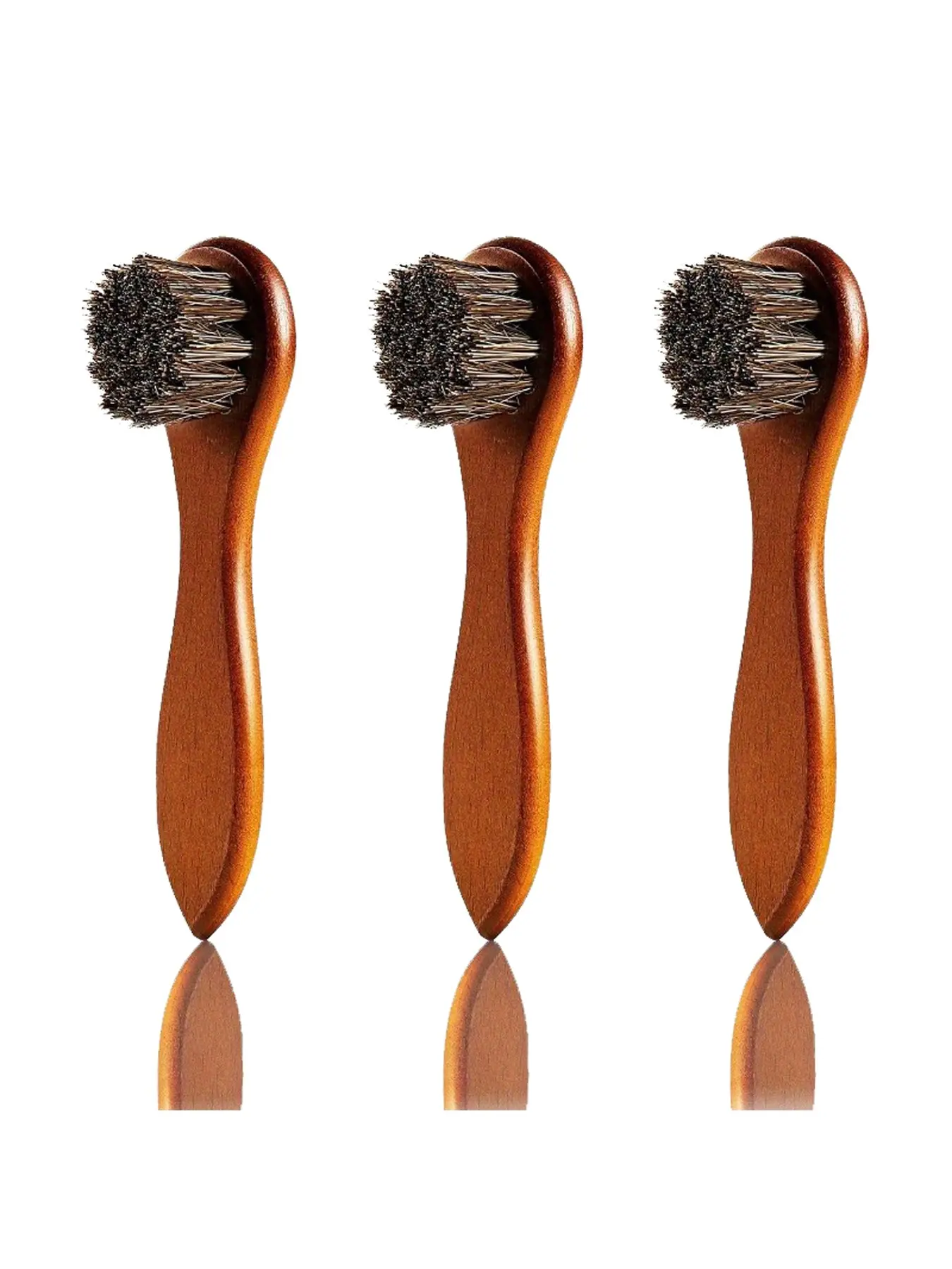 3-Piece Horsehair Shoe Brush Set, Polishing Applicator for Leather, Suede, Canvas, Fabric, Bags, Accessories, All Seasons
