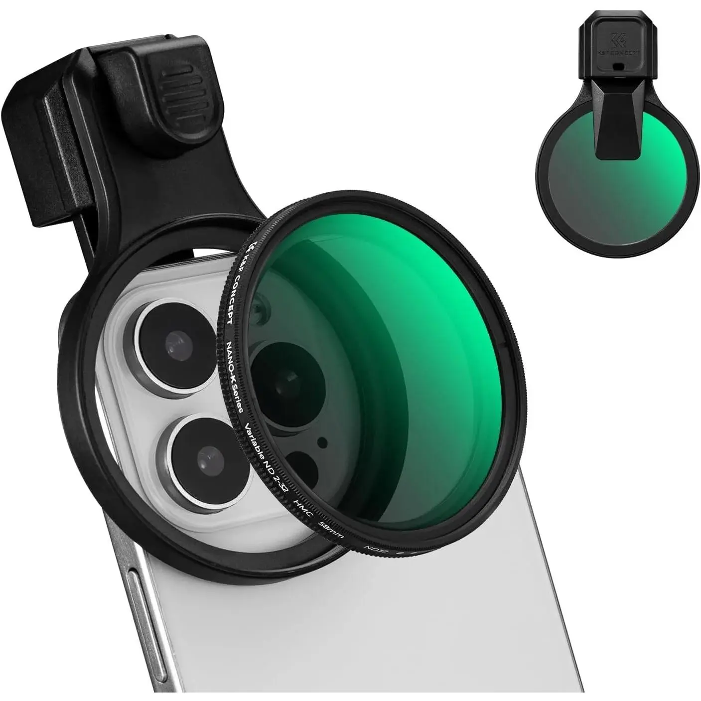 58mm Press-on ND2-32 Phone Lens Filter Kit, Multi-Coated VND Filter Compatible with iPhone 17/16/15/14/13/12 Standard, 16/15/14/13/12 Pro/Pro Max, 58mm Threaded Filters
