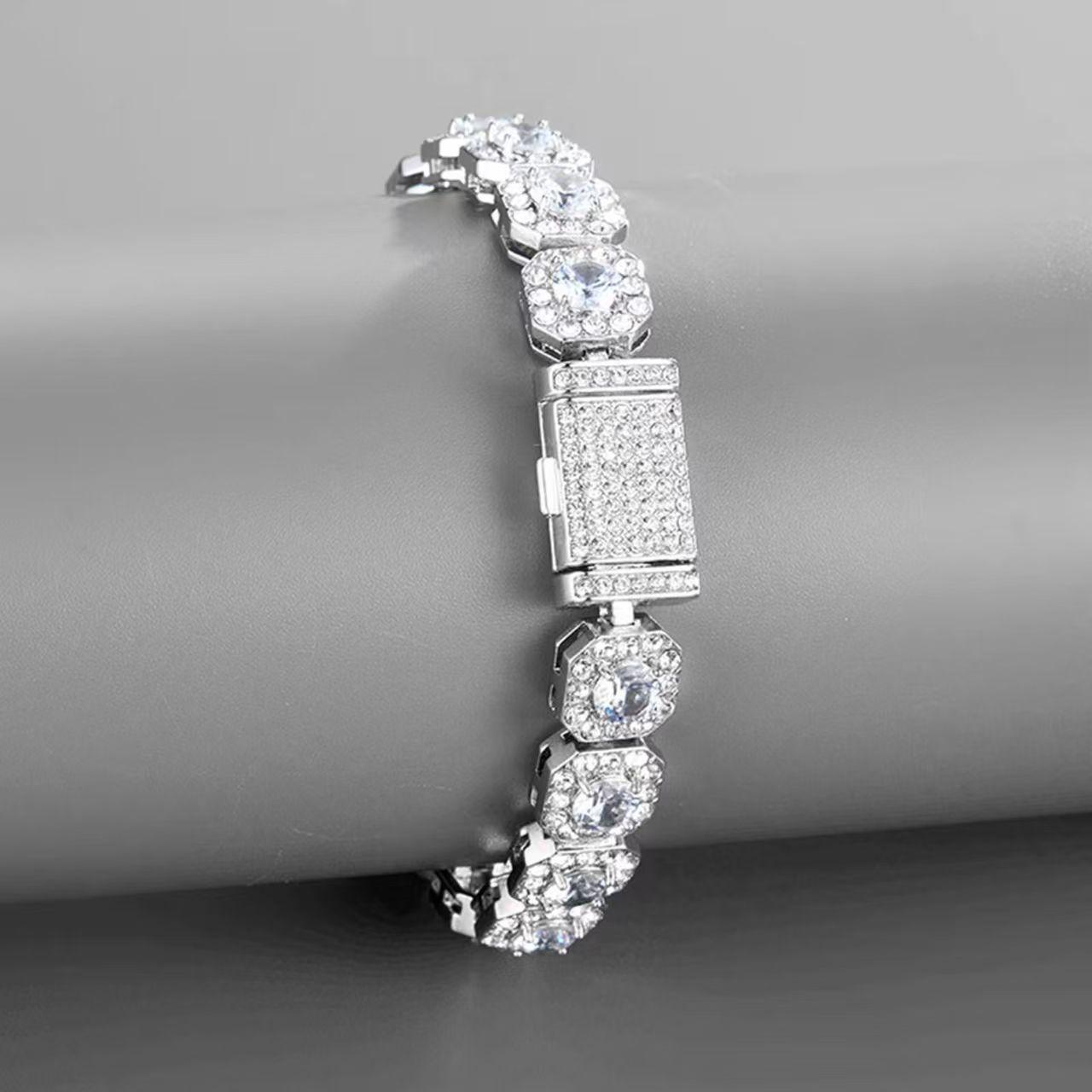 Full Diamond Zircon Ultra-glitter Rock Candy Bracelet Hip-hop Niche Nightclub