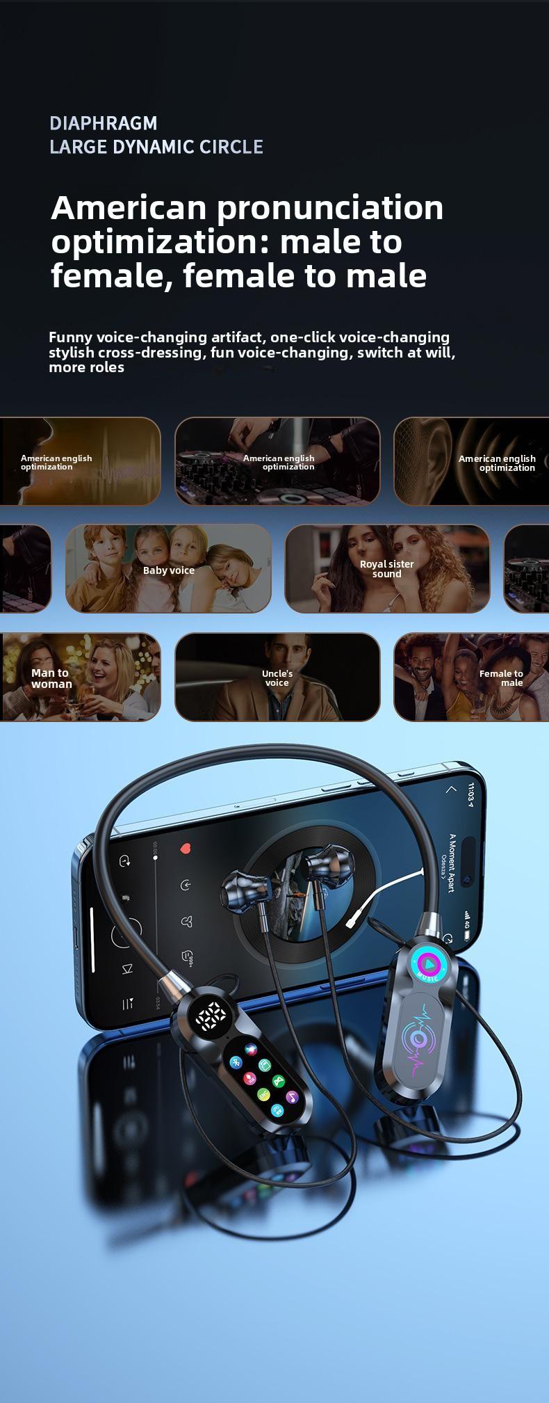 Wireless Neckband Bluetooth Headset for Singing Live Streaming with Real-Time Monitoring & Voice Changer, Long Battery Life & Display, Perfect for Karaoke/Gaming/Travel (No Brand) Portable Speaker Lights