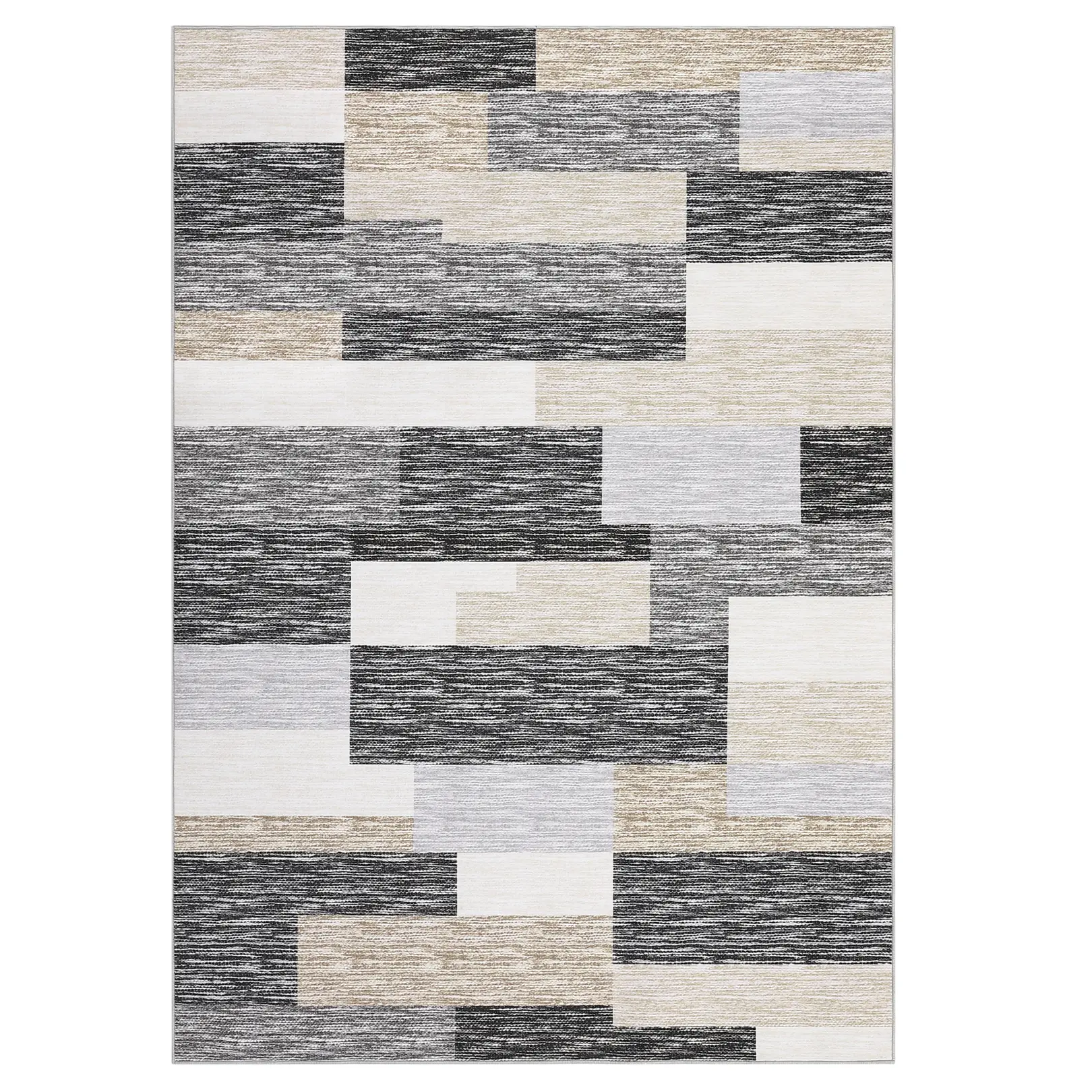 Machine-Washable Thin Foldable Modern Geometric Rug Ultra-Soft Low Pile Carpet Non-Slip Reinforced Edges & Fade-Resistant Print  Easy-Clean Mat for Living Room, Bedroom, Kitchen Large Area Pad