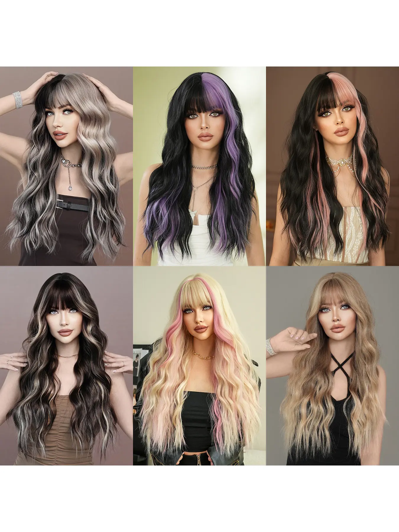 Fashion Women Long Wavy Synthetic Lace Front High Quality Wigs Silver Gray Ombre Highlighted Full Head Curly Hairpiece for Street Style Christmas Halloween Party Wear