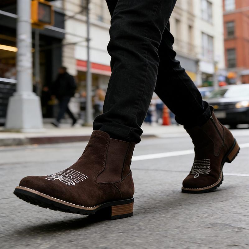 Urban Treads Tabi Shoes Embroidered Chelsea Men's Boots Unique European American Style Comfortable Black Men's Shoes Cowboy Boots Men Footwear Flat Rubber RetroDesign Frye Boots Tabi Shoes Men's Ultra Western Boot,elegant boots for men