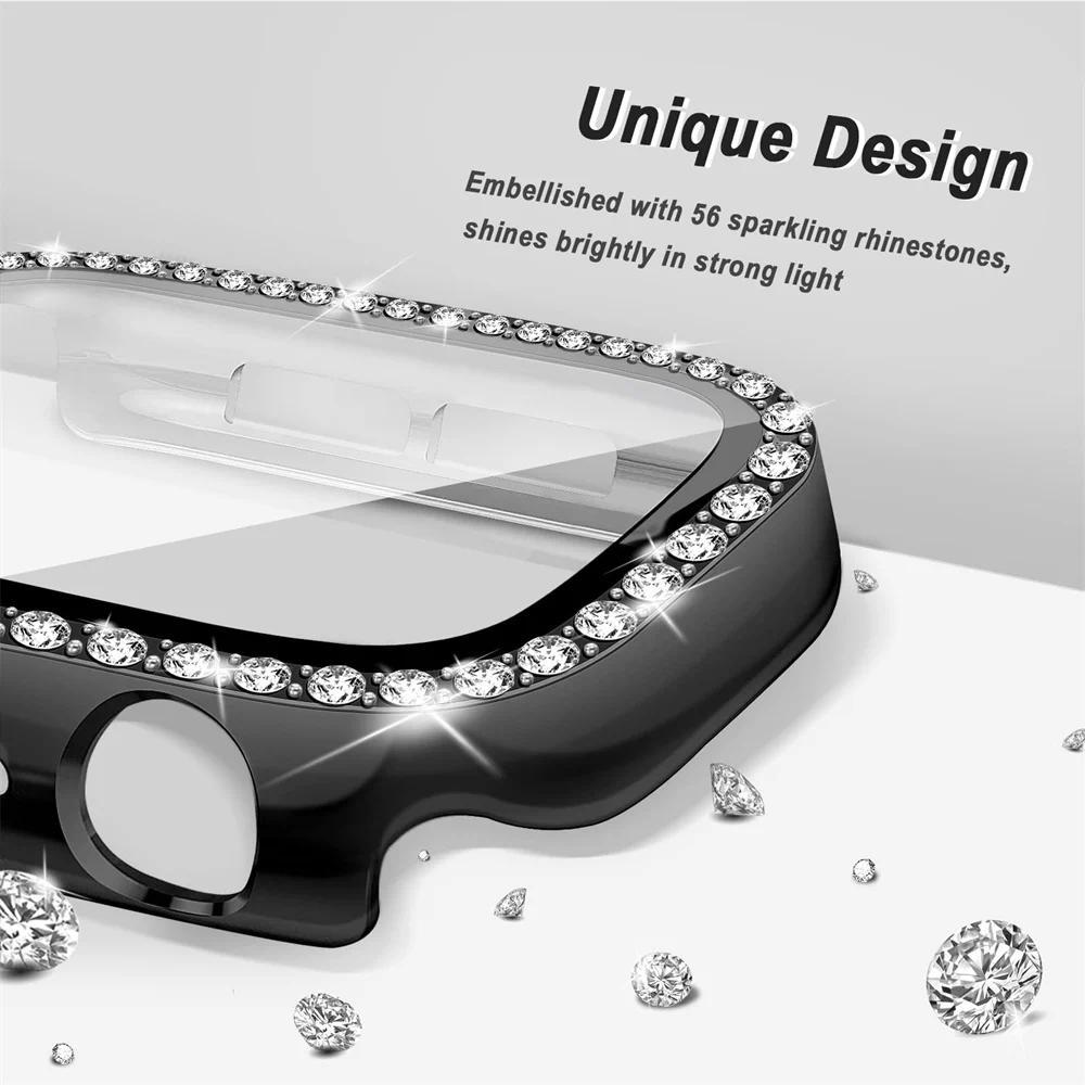 Bling Diamond Apple Watch Case – Protective Cover with Tempered Glass Screen Protector, Shockproof Bumper for Series 4–10 & SE (40–46mm)